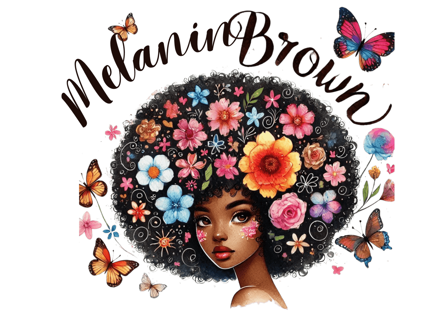 Empowered Black woman with floral afro crown – digital PNG artwork – C2K2 Creations