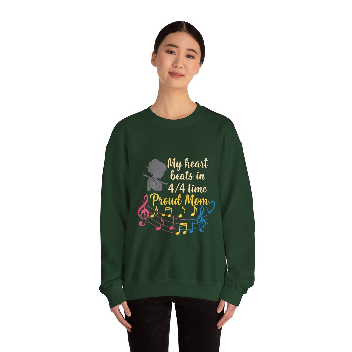 Music Mom Crewneck Sweatshirt – “My Heart Beats in 4/4 Time Proud Mom”