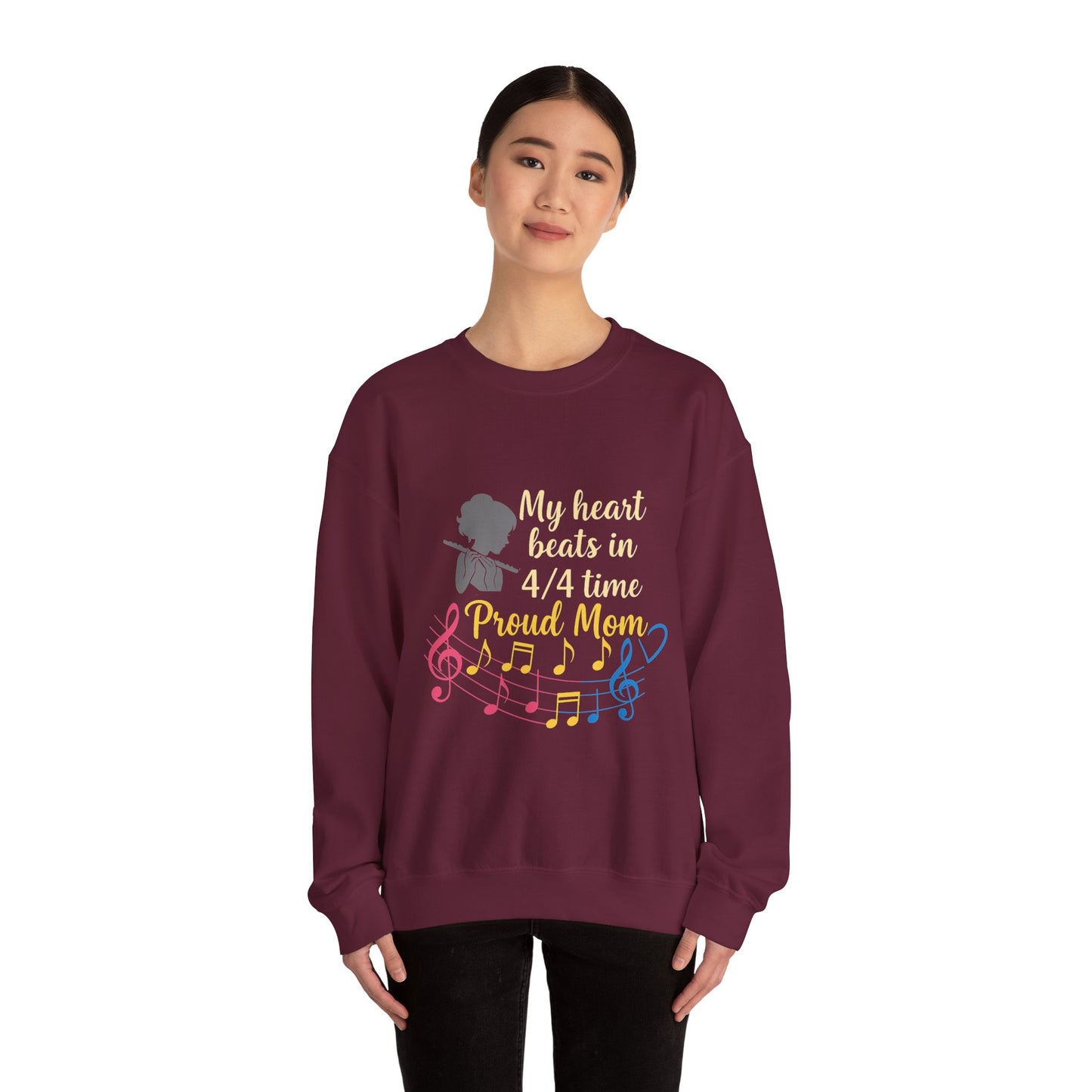 Music Mom Crewneck Sweatshirt – “My Heart Beats in 4/4 Time Proud Mom”