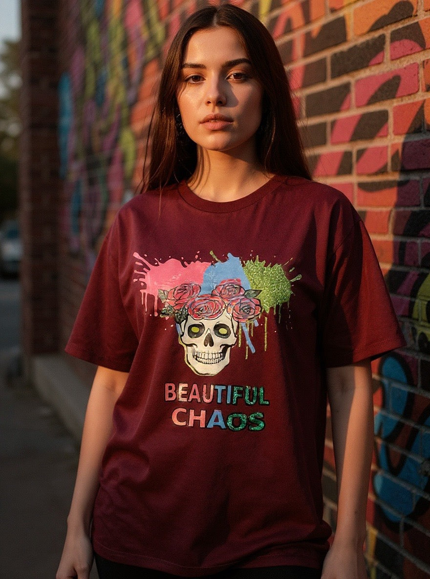 Beautiful Chaos Vinyl Tee – Bold & Artistic Handmade Shirt