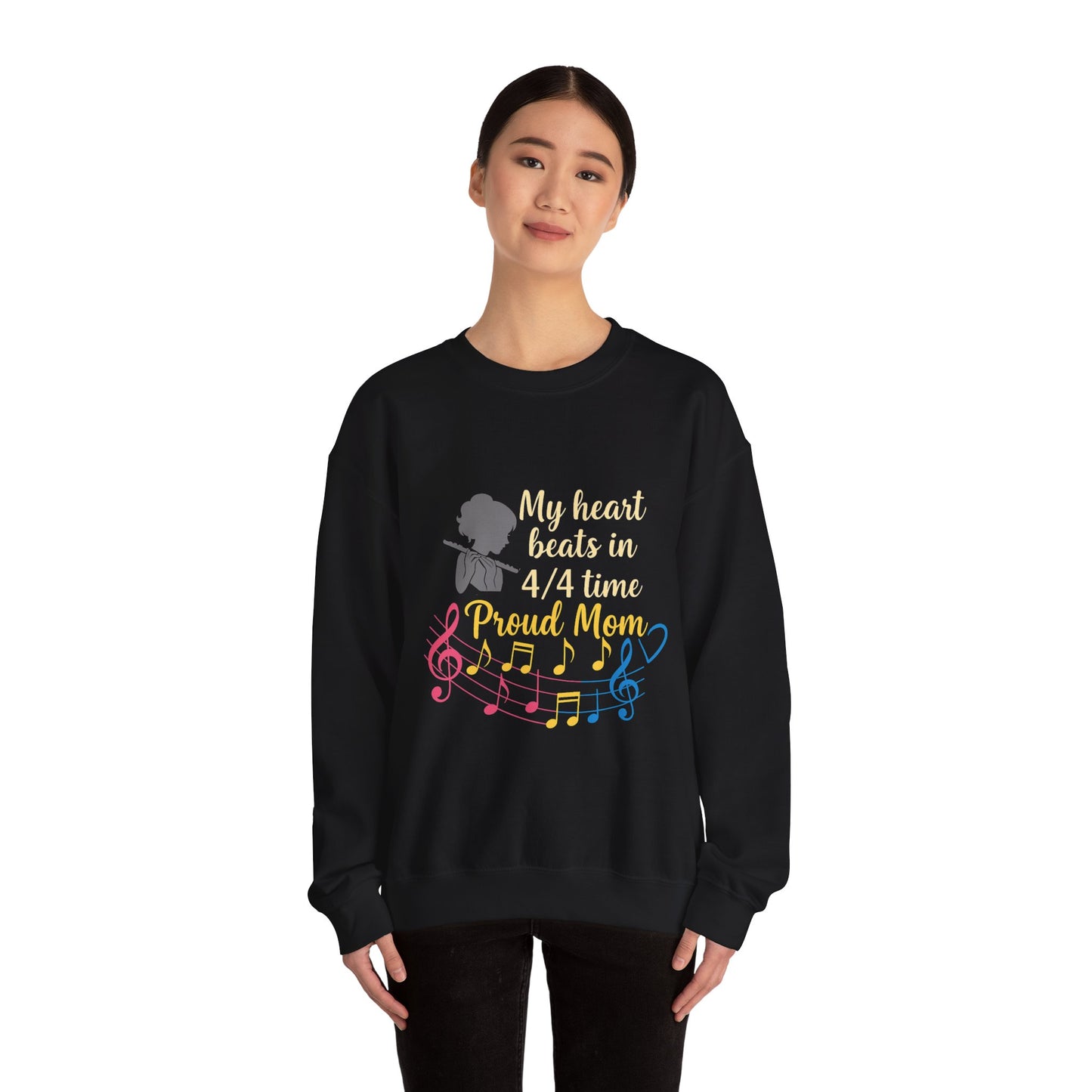Music Mom Crewneck Sweatshirt – “My Heart Beats in 4/4 Time Proud Mom”